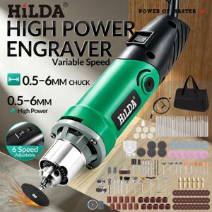 HILDA 500W 녹색 조각사 전기 드릴 6 위치 가변 속도 고전력 목공 로타리 도구 세트 그라인더 연마