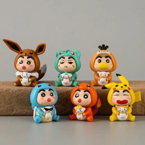카와이 6개/세트 크레용 신짱 코스 포켓 몬스터 참마네르 벌바사우르 스퀴트르 애니메이션 피규어 인형 모델 장난감 빠른 배송