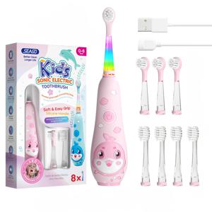 Seago 어린이 전동 칫솔 어린이 돌고래 다채로운 관찰 LED 2분 스마트 타이머 IPX7 방수 치아 청소