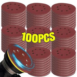 100개입 샌딩 디스크 8홀 훅앤루프 접착식 사포 125mm 80~3000 그릿 랜덤 오비탈 샌더용 연마 시트 공구