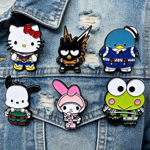 6pcs Kawaii 고양이 개구리 에나멜 핀 만화 금속 브로치 배낭 칼라 옷깃 배지 남성 여성 패션 쥬얼리 컬렉션 선물