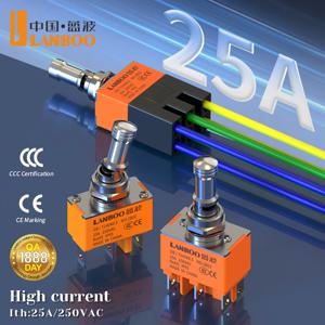 LANBOO 12mm 고전류 토글 스위치 산업용 전력 전기 부품, 2/3 위치 풀아웃 잠금 기능 포함, 전기 시스템용