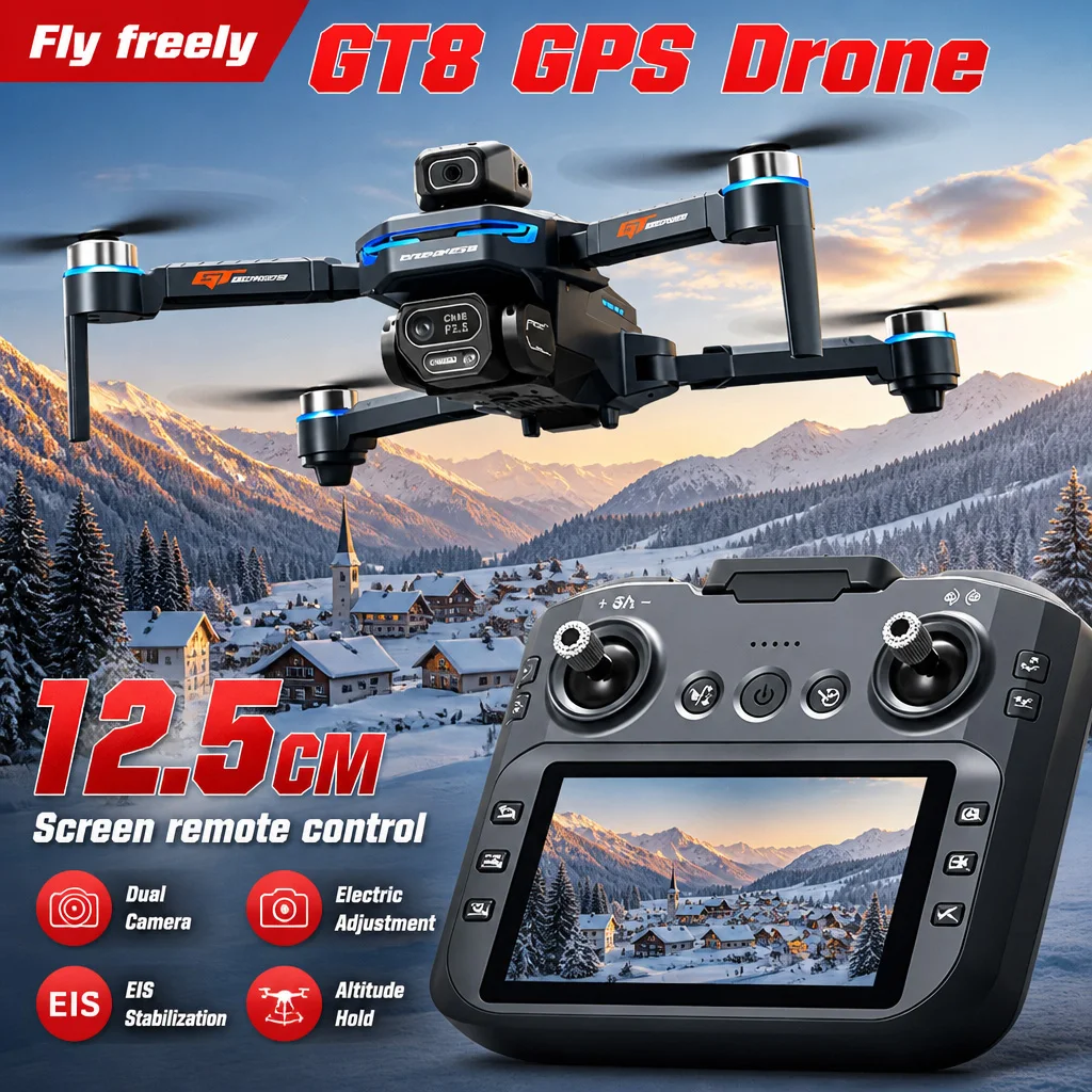 NEW 드론 GT8 8K 프로페셔널 HD 듀얼 카메라 5G WIFI 스크린 리모컨 브러시리스 접이식 쿼드콥터 항공 RC 레이싱 드론