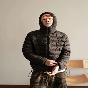 남성용 다운 재킷 겨울 아웃도어 하이 칼라 방풍 보온 숄더 블랙 코트 폴리에스터 섬유 화이트 덕다운 충전재