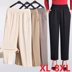 5XL 6XL 7XL 8XL 여성 여름 바지 2026년 신상품 신축성 높은 허리 캐주얼 9부 바지 중년 노년 여성용 스트레이트 엄마 바지
