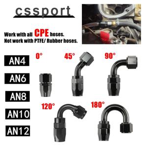 CPE 회전 호스 엔드 피팅 어댑터 AN4/6/8/10/12 스트레이트 0 °/45 °/90 °/120 °/180 ° CPE 오일 연료 라인 NPT 플러그 알루미늄 블랙