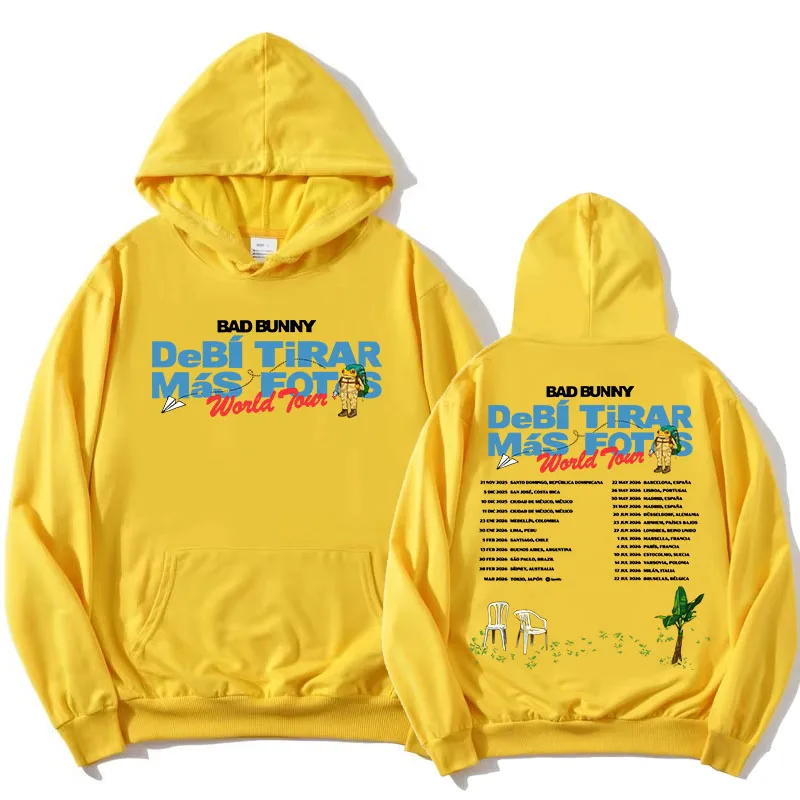 Bad Bunny Debí Tirar Más 사진 월드 투어 후드 긴 소매 후드 티셔츠 앨범 2025 NEW 풀오버 그래픽 프린트 까마귀