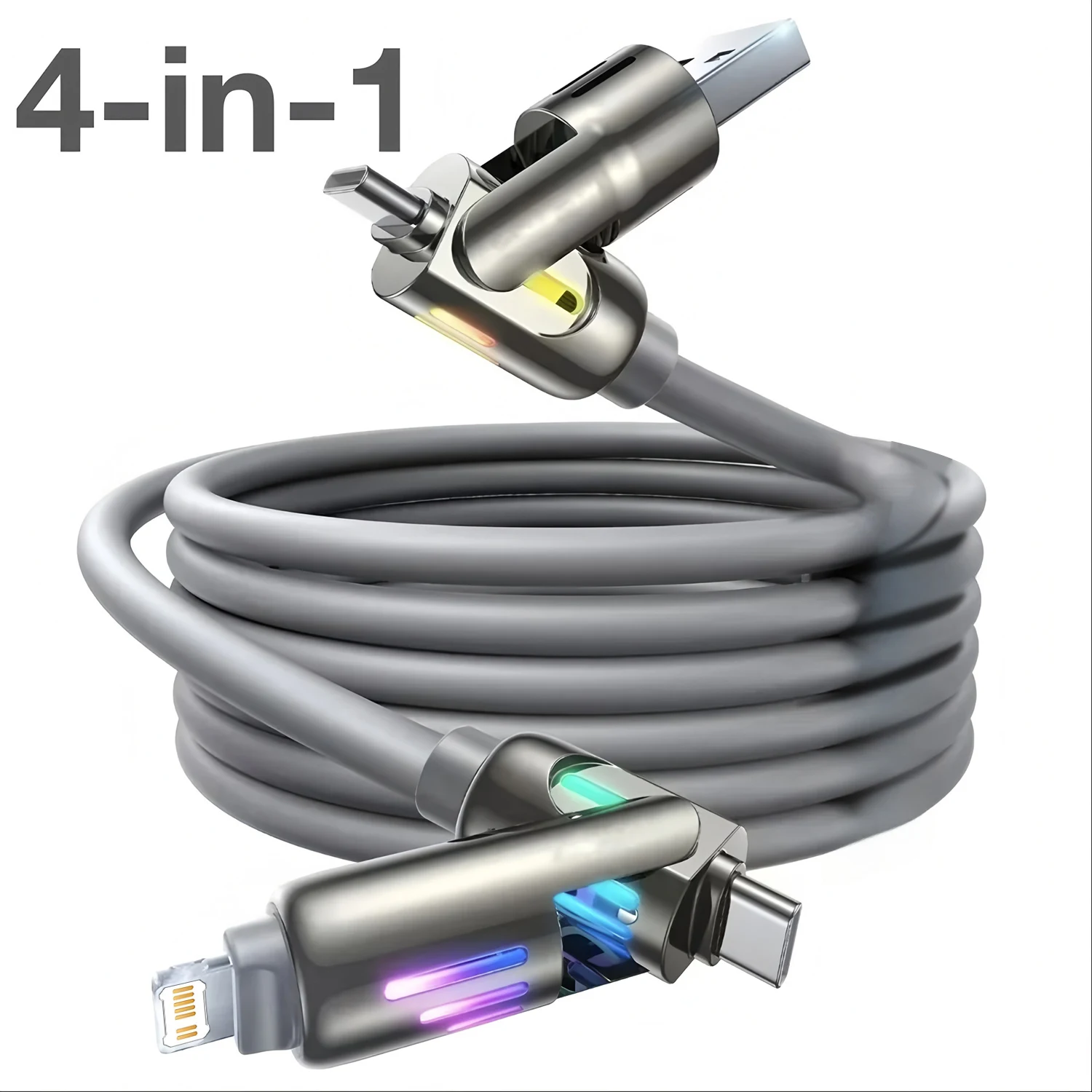 4-in-1 240W USB Type C 실리콘 고속 충전 케이블, iPhone Huawei Samsung Xiaomi 내구성 Type-C-USB A 케이블
