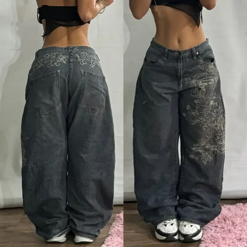스트리트웨어 신상 패션 오버사이즈 프린트 배기진 Y2K 하라주쿠 힙합 빈티지 팝 고딕 하이웨이스트 와이드 레그 팬츠 바지