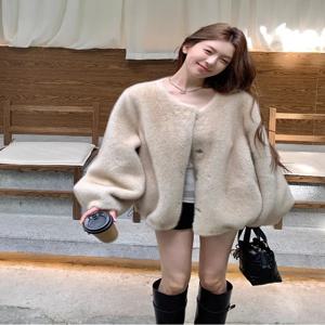 고품질 여성용 퍼 코트 루즈핏 풀스킨 일체형 가을 겨울 신상품 유행하는 우아하고 달콤한 스타일