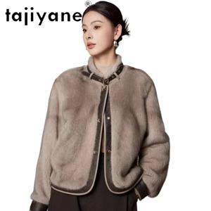 TAJIYANE 천연 벨벳 전체 밍크 퍼 코트 여성용 짧은 스타일리시 퍼 코트 스탠드 칼라 재킷 2025 겨울 여성 의류