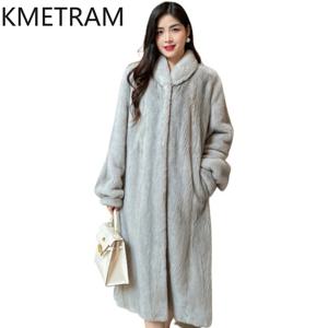 KMETRAM 벨벳급 100% 천연 밍크 퍼 재킷 여성용 스탠드 칼라 롱 리얼 밍크 퍼 코트 겨울 재킷 여성 의류 2026