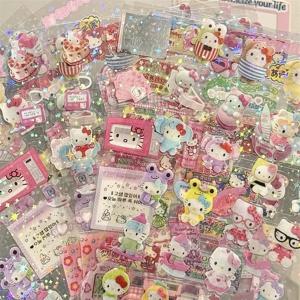 5PCS 만화 헬로 키티 리락쿠마 귀여운 다이 커팅 스티커 키티 고양이 애니메이션 핸드북 재료 스티커 깜박이는 레이저 스티커