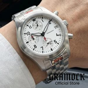 화이트 파일럿 다이얼 VK67 스포츠 손목시계 38mm 쿼츠 크로노그래프 시계 사파이어 크리스탈 100m 방수 스테인레스 스틸 팔찌