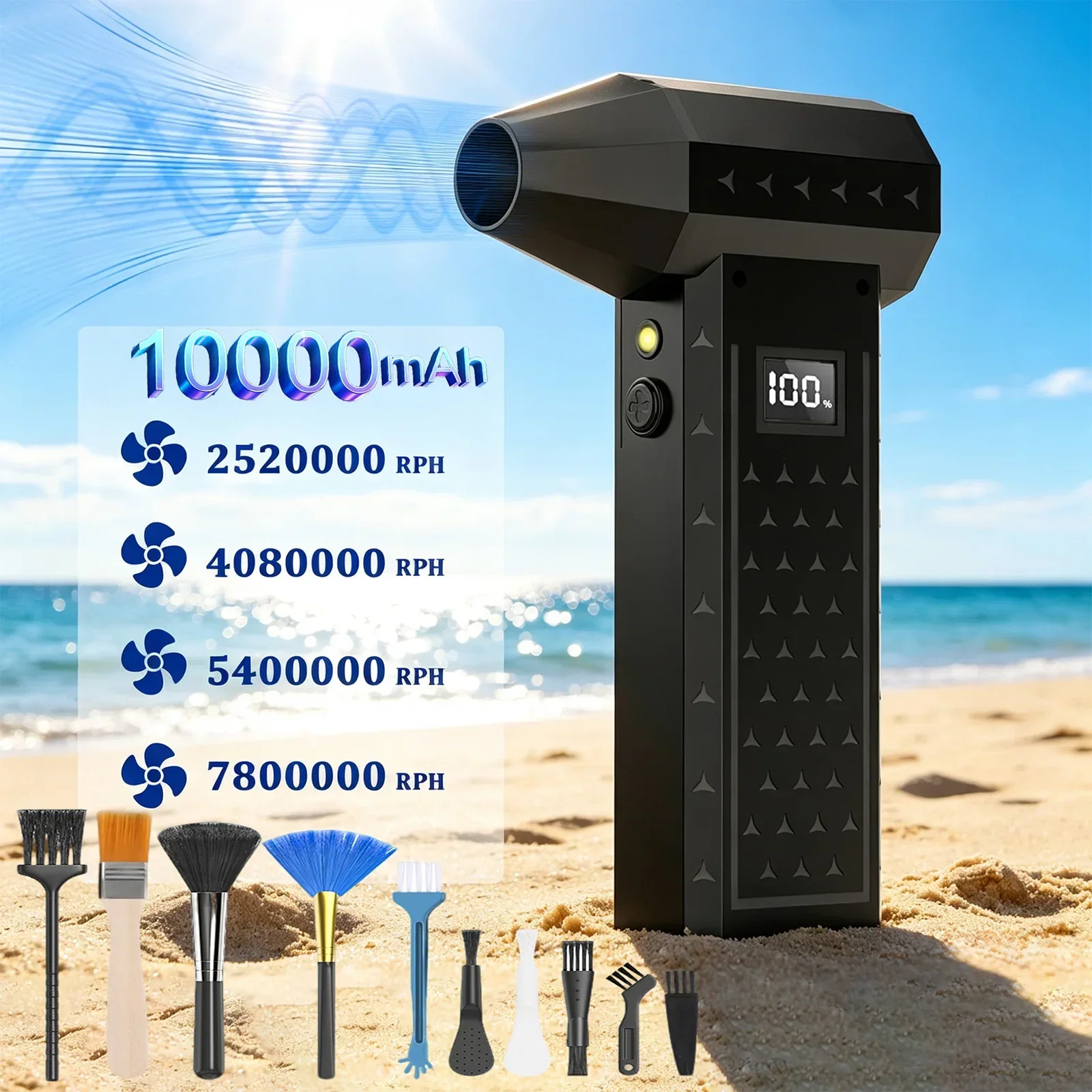10000mAh 충전식 에어 더스터 브러시리스 터보 블로워 제트 팬 4단 속도 강력 윈드건 자동차 PC 키보드 청소용 인플레이터
