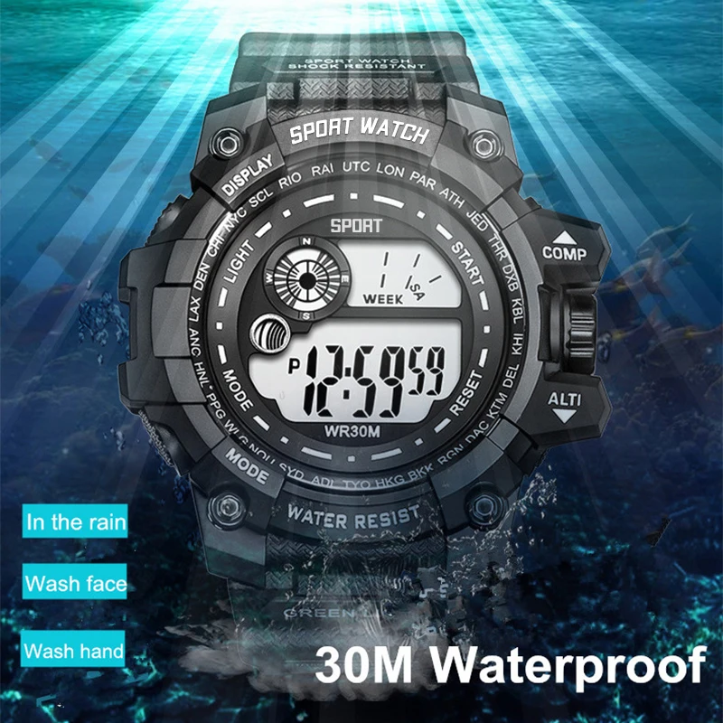 새로운 남성 LED 디지털 시계 남자를위한 빛나는 패션 스포츠 방수 시계 날짜 육군 군사 시계 Relogio Masculino