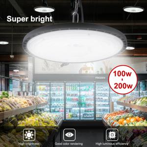 높은 베이 라이트 UFO 100W 150W 200W LED 조명 창고 상업 산업 시장 창고 차고 작업장 차고 램프 AC220V