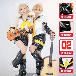 Just Saiyan2025 Kagaminee Rin/Len 코스프레 귀 포함 콜라보 시리즈: Kagaminee Rin Len 코스프레 탑 반바지 의상 코스프레 복장