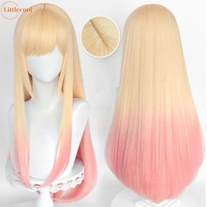 고품질 애니메이션 마린 키타가와 코스프레 가발 80cm 롱 스트레이트 핑크 염색 옴브레 내열성 합성 헤어 가발 + 가발 캡