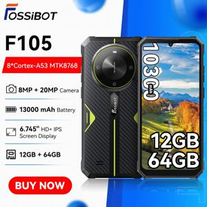 FOSSiBOT F105 스마트폰 10300mAh 4GB+64GB 러기드 스마트폰 20MP 카메라 6.745인치 HD+ IPS 디스플레이 안드로이드 14 [F105-휴대폰]