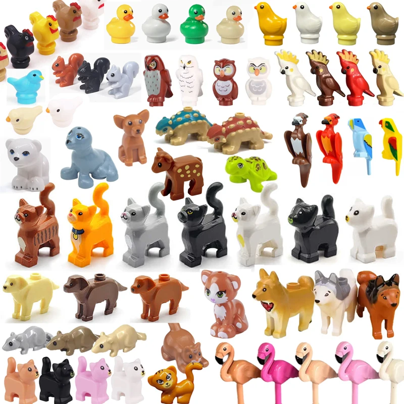MOC 동물 장면 빌딩 블록 고양이 개 양 돼지 닭 독수리 앵무새 돌고래 동물원 프람 액세서리 DIY 장난감 브릭 T14