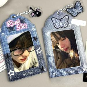 2pcs 데님 나비 기타 프린트 PVC 포토카드 홀더 Kpop 아이돌 카드 폴라로이드 포토 케이스