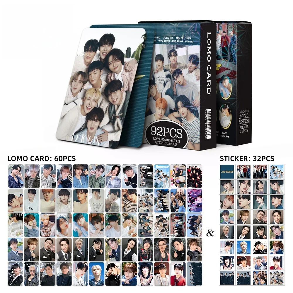 55/92PCS 보이 그룹 주변기기 포토 카드 스티커 새 앨범 LOMO 카드 3인치 수집용 양면 LOMO 카드 팬 선물