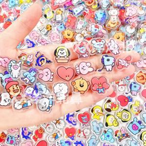 100개 BT21 BTS 단층 1cm/2cm/4cm 아크릴 조각 주변 소품 DIY 공예 재료 쉐이크 액세서리
