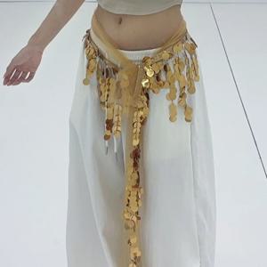 창의적인 벨리댄스 벨트 글리터 스팽글 보헤미안 스팽글 허리 체인 랩 스커트 롱 태슬 힙 스카프 스커트 벨리댄스
