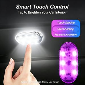 USB 충전 터치 센서 자동차 LED 독서등, 무선 멀티 컬러 미니 루프 인테리어 조명 액세서리