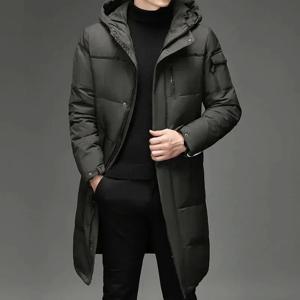 새로운 남성용 후드 다운 재킷 90% 화이트 덕다운 롱 스타일 야구 칼라 청년 트렌드 2025년 봄 패션 캐주얼 아우터웨어