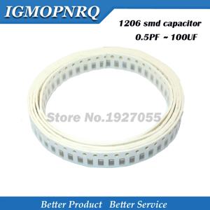 100pcs 1206 50V SMD 후막 l 칩 다층 세라믹 커패시터, 1pF-100uF 10NF 100NF 1UF 2.2UF 4.7UF 10UF 1PF 6PF