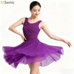 여성용 성인 체조 레오타드 스케이팅 발레 저지, 비대칭 신축성 타이트 피팅 발레 서정적 댄스 원피스, 원피스 컷 아웃