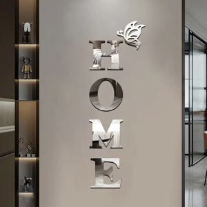3D 거울 벽 스티커 'HOME' 로고 입구 장식 접착제 벽 거울 홈 장식