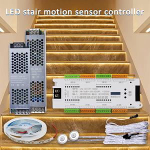 PIR 모션 센서 계단 조명 컨트롤러 12V LED 스트립 2835 따뜻한 흰색 32 단계 LED 계단 조명에 대 한 계단 제어 장치