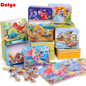금속 상자, 어린이 조기 교육 동물 차량 퍼즐, 부모-자녀 상호 작용 게임과 60pcs 퍼즐 만화 퍼즐