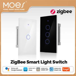 MOES Tuya 스마트 지그비 라이트 스위치 터치 글래스 패널 내화성 중성선 제어 리모컨 Alexa Google Home과 호환