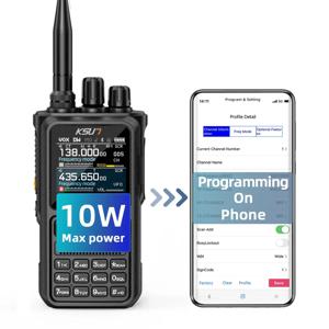 KSUN UV110D VHF UHF 듀얼 밴드 HAM 라디오 트랜시버, 10W SOS 손전등, 양방향 라디오, 0-9 스켈치 블루투스 워키토키