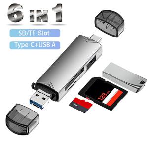 OTG 유형 C SD TF 카드 판독기 6 in 1 USB 3.0 마이크로 USB 플래시 드라이브 어댑터 5Gbps 고속 전송 다기능 카드 판독기