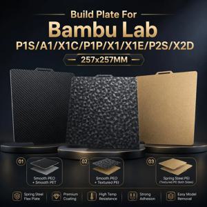 밤부랩 A1용 X1C P1P P1S P2S A1 X1 X2D 빌드 플레이트, Bambulab P1P 3D 프린터 히트베드 빌드 플레이트용 스무스 PEI 시트 PEO PET