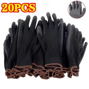 20PCS 블랙 PU 코팅 장갑 나일론 폴리우레탄 장갑 미끄럼 방지 내구성 통기성 목공 야외 작업 자동차 수리