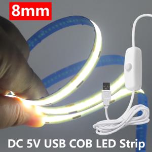 0.5m/1m/2m/3m/5m COB LED 스트립(501 버튼 스위치 포함) 5V USB LED 라이트 스트립 320LED/m 방 장식용 유연한 접착 테이프