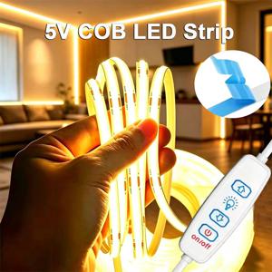 디밍이 가능한 COB LED 스트립 라이트 5V USB 유연한 다이오드 테이프(방 TV 미러 백라이트 캐비닛 라이트용 3키 스위치 포함)
