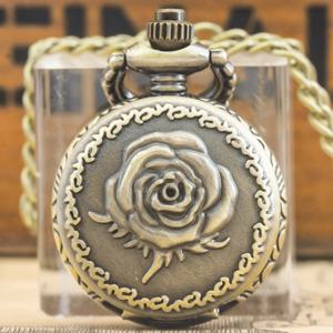 작은, 복고풍 청동 Steampunk 장미 조각 작은 석영 주머니 시계 목걸이 펜던트 시계 체인 남자와 여자 체인 선물
