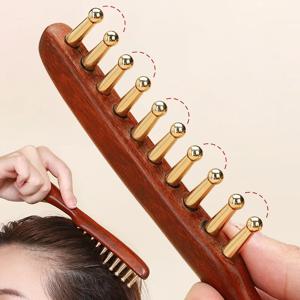 샌달우드 마사지 빗 황동 경락 두피 헤어 빗 머리 경락 마사지 빗 구리 나무 빗 구아샤 두피 릴렉스 도구