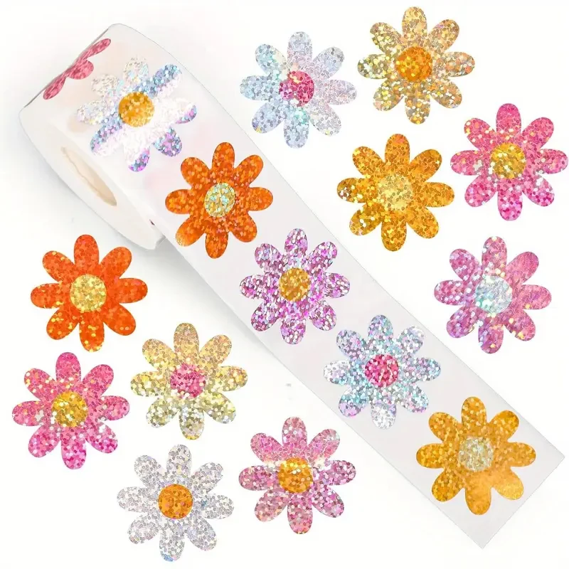 100-500pcs 반짝이 꽃 패턴 디자인 스티커 파티 선물 포장 라벨 어린이 스크랩북 귀여운 편지지 스티커