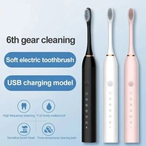 전기 초음파 칫솔 6단 속도 모드 홈 소프트 헤어 USB 충전 방수 성인 치아 클리너 자동 커플 세트