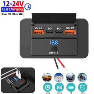 듀얼 PD USB C 어댑터 콘센트 차량용 충전 포트 소켓 벽걸이 액세서리 (보트, 해양, 캠핑카, RV, 트럭, 골프 카트 12/24V용)