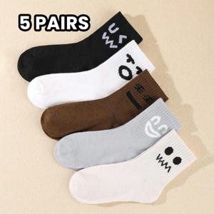 5쌍의 재미있는 표현 양말, 기본 아동용 양말, 다용도 편안한 남아용 양말, 어린이용 남아용 양말