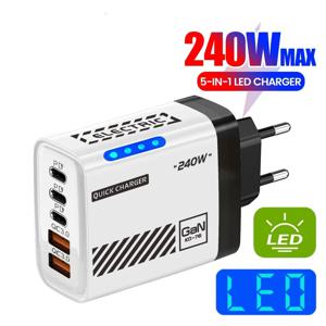 240W USB C 데스크탑 충전기 5-in-1 GaN 고속 충전 스테이션 (PD3.0 QC3.0 지원, 아이폰, 삼성, 샤오미 태블릿, 휴대폰 고속 충전)